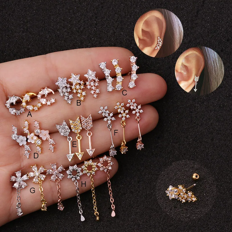 Feelgood 1Pc Rose/Yellow Gold And Silver Color Ear Cartilage Earring 20g Stainless Steel Helix Piercing Jewelry Rook Lobe Stud