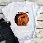 Женская Винтажная футболка в виде тыквы на Хэллоуин, Классическая футболка, женская одежда в стиле панк, одежда в виде тыквы на Хэллоуин, женская футболка большого размера, летучая мышь