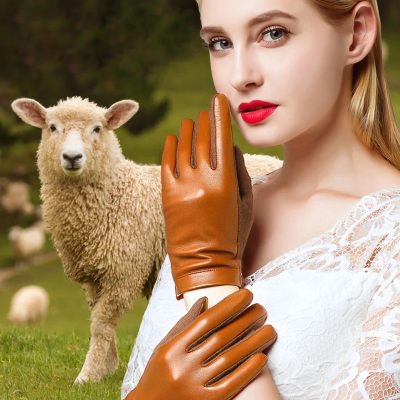 Перчатки из натуральной кожи для пар мужские и женские зимние шерстяные перчатки