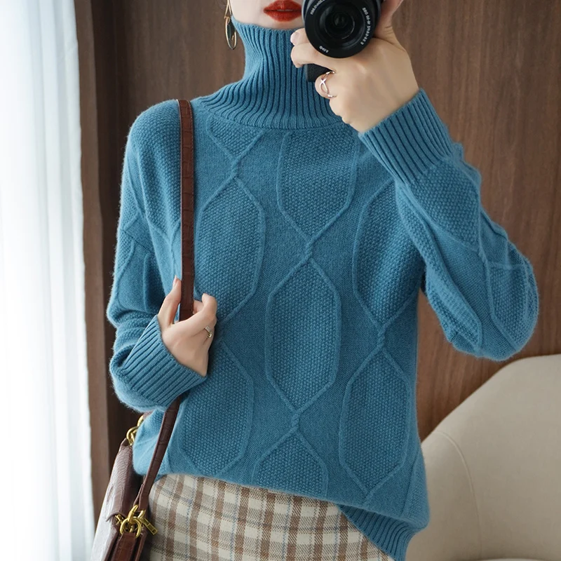 adohon 2020 woman winter 100% Cashmere sweaters autumn knitted Pullovers High Quality Warm Female thickening Turtleneck