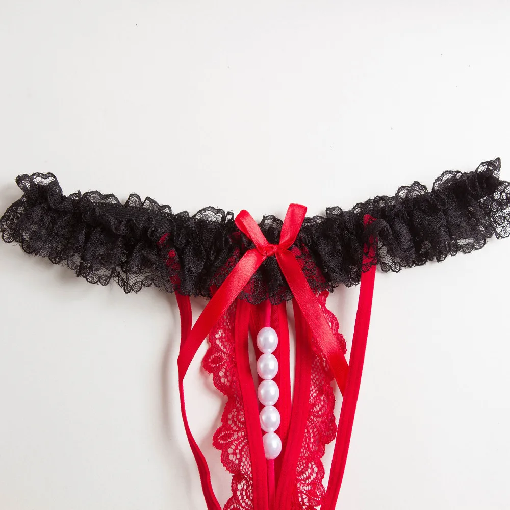 Женские кружевные стринги и полые трусики танга с жемчужинами Мини трусы женское