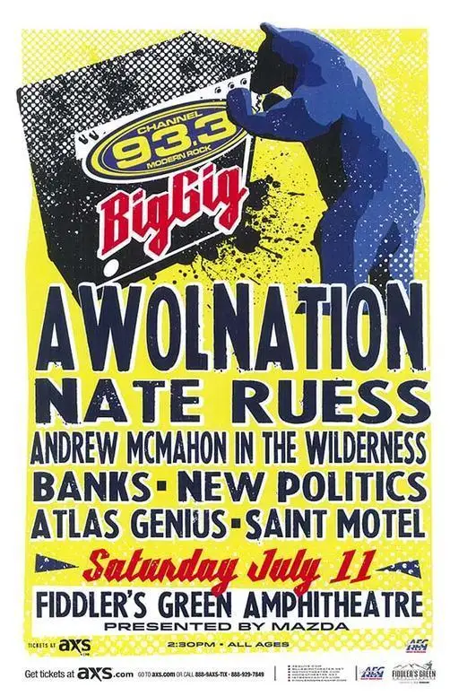 AWOLNATION NATE RUESS DENVER 2015 CONCERT COLORADO Настенная Наклейка Шелковый плакат художественный