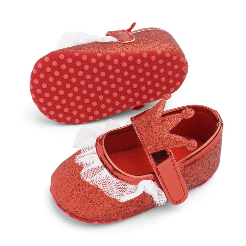 Обувь принцессы короны для маленьких девочек обувь с блестками кружевом и мягкой