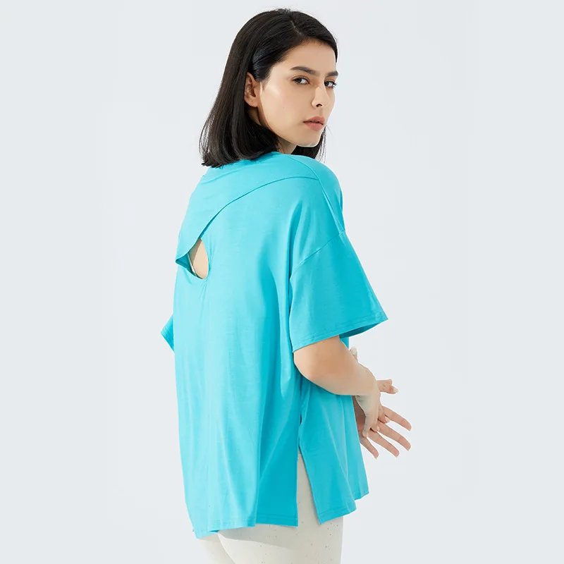 

Wmuncc Yoga Shirts Women Hip-length Loose Breathable Spring & Summer Sportswear Shorts Sleeves Hollow Back Design Sweat-wicking