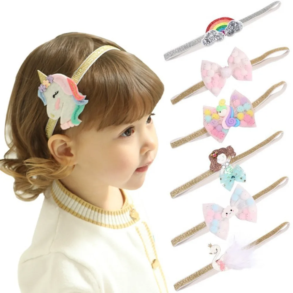 

Hair Bandage Headband Turban Children Newborn Kids Headwear Baby Girl Accessories Bowknot Unicorn Gift Hairpin Clip Swan Rainbow