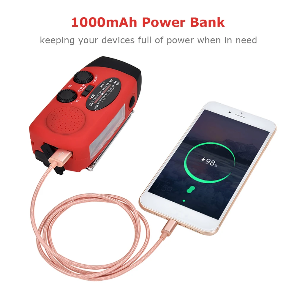 

Portable Radio with AM/FM Flashlight Reading Lamp NOAA Weather Power Bank for Emergency Solar Powered Crank Handheld Radio