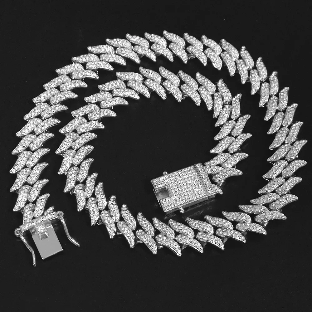 

Hip Hop Bling Iced Out Full Rhinestone Men's Thorns Bracelet Gold Prong Cuban Link Chain Bracelet Necklace for Men Jewelry