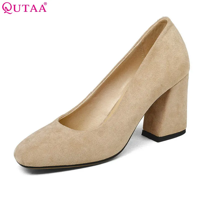 Женские свадебные туфли QUTAA черные лодочки на платформе и высоком устойчивом
