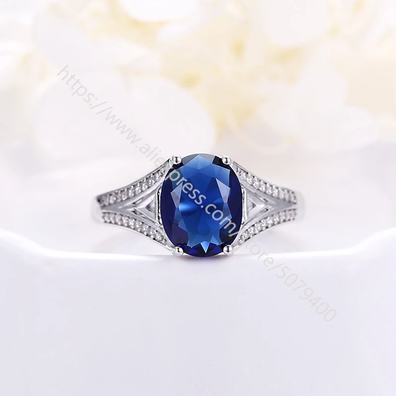 

Oval Sapphires CZ ring white gold-electroplated blue Rhinestone Gems halo ring handmade Gypsy Boho Engagement Jewelry Women