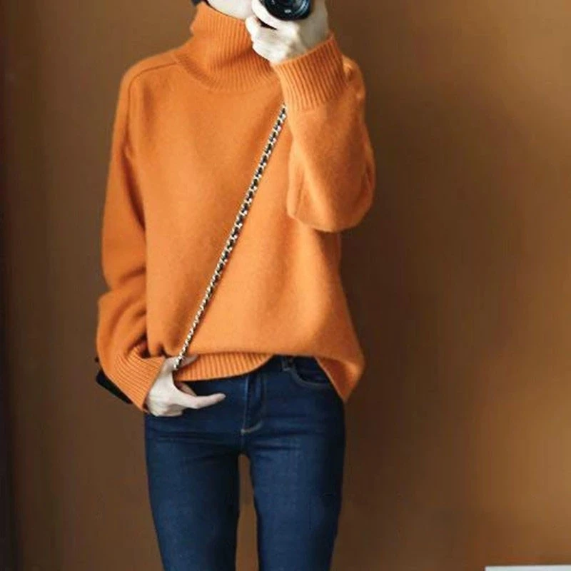 

Autumn Winter New Women Sweater Turtleneck Cashmere Sweater Women Knitted Pullover Fashion Keep Warm New Long Sleeve Loose Tops