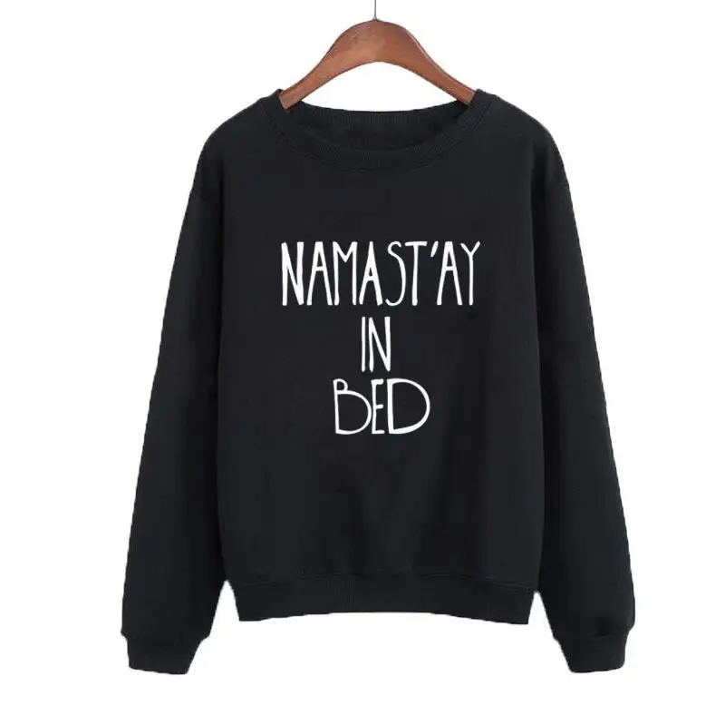 

Women Funny Crewneck Hoodies Lazy Tracksuit Black White Pullover Loose Size XXL Namastay In Bed Sweatshirt