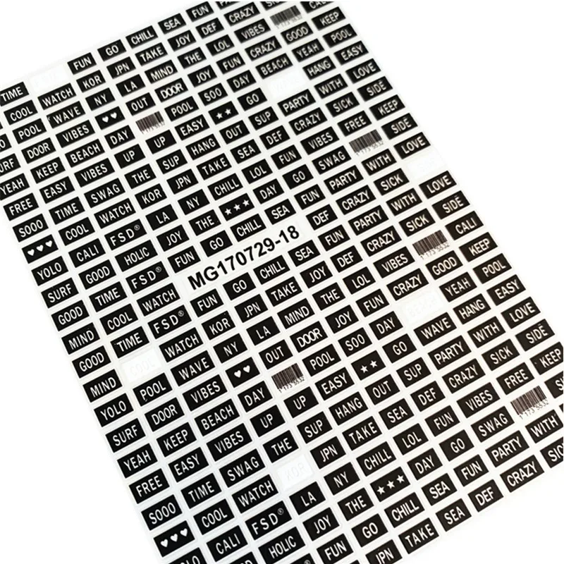 

Newest black white silver English letter 3d nail art sticker nail decal stamping export japan designs rhinestones decorations