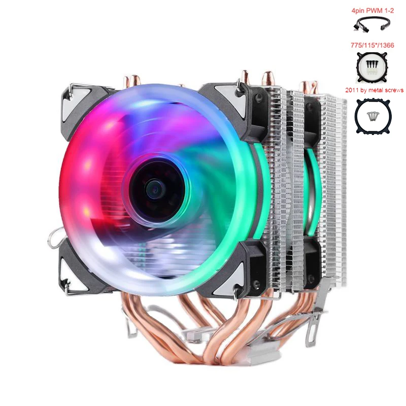 

LGA2011 6 тепловых труб 4pin PWM 2or3fans CPU Cooler Master cooling freeze Tower x79 x99 охлаждающий вентилятор CPU 775 1155 1366 2011