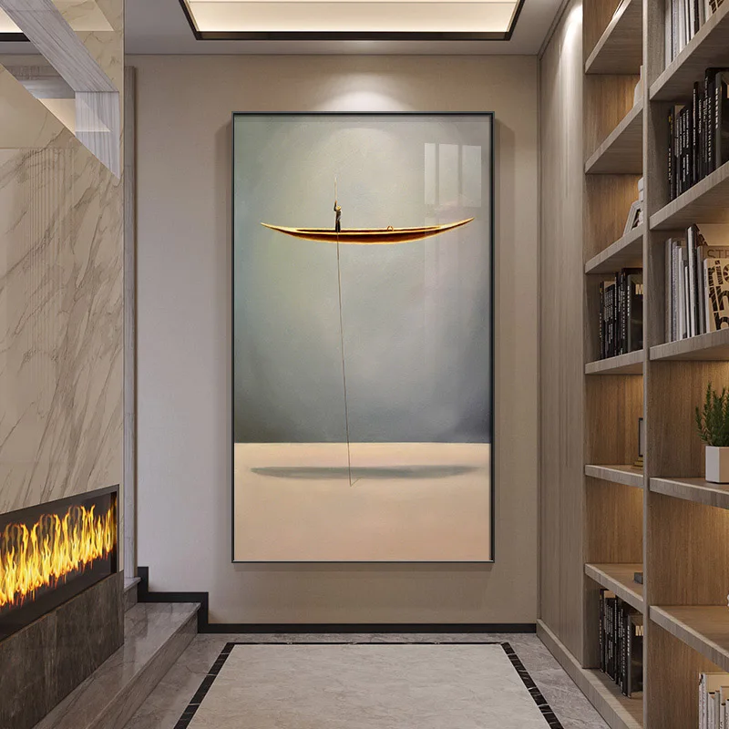 Золотая лодка Современная Абстрактная Картина на холсте минималистичный пейзаж