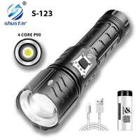 super bright 4 core p90 led flashlight with battery display portable outdoor waterproof light suitable for camping adventure