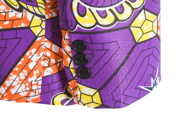 

LUCLESAM Men Casual Purple Perfume Print Disco Blazer Korean Fashion One Button Suit Tuxedo blazer masculino terno jaquetas