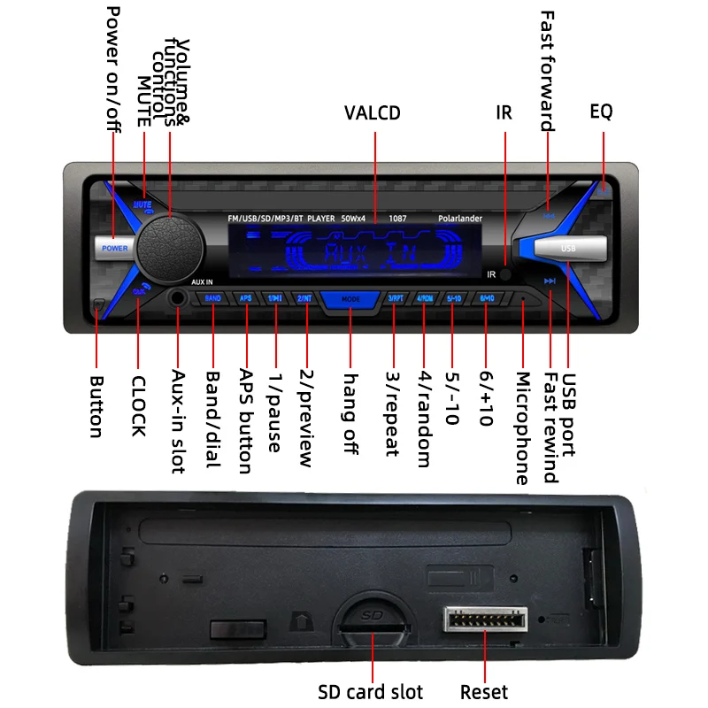 1 Din автомобильный радиоприемник съемный RDS MP3 Автомобильный MP3-плеер
