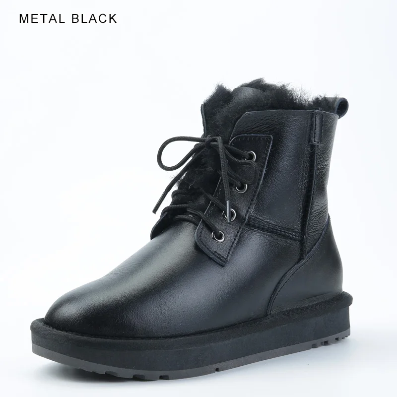 Metal Black INOE женские короткие ботильоны на шнуровке повседневные зимние ботинки из овечьей кожи овечья шерсть женские зимние ботинки на натуральном меху удобные полусапоги на плоской подошве Теплая обувь Водонепроницаемая - Цвет: Metal Black