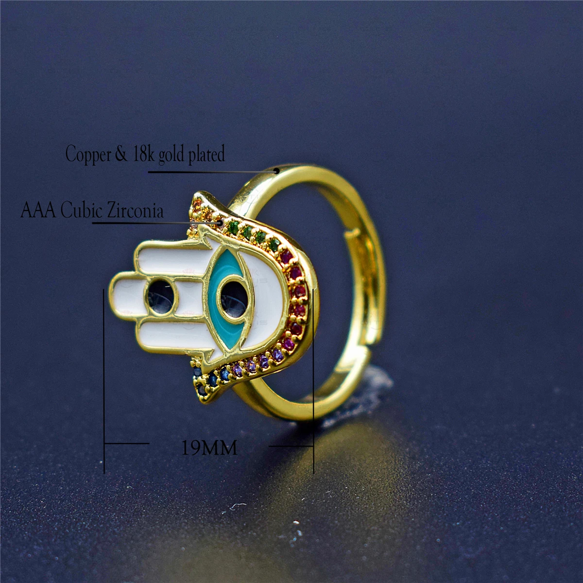 Новинка кольцо с голубым цирконием счастливые глаза рука палец золотой цвет