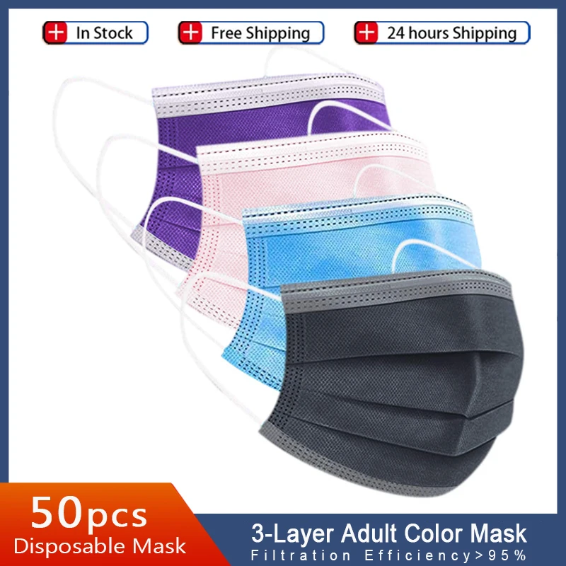 

10-50pcs face masks black disposable 3 Layer Nonwove Mouth Mask Filter Breathable Protective Adult disposable colored masks