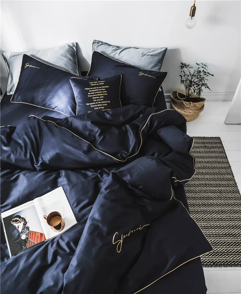 Роскошный черный комплект постельного белья одеяло покрывало двуспальная