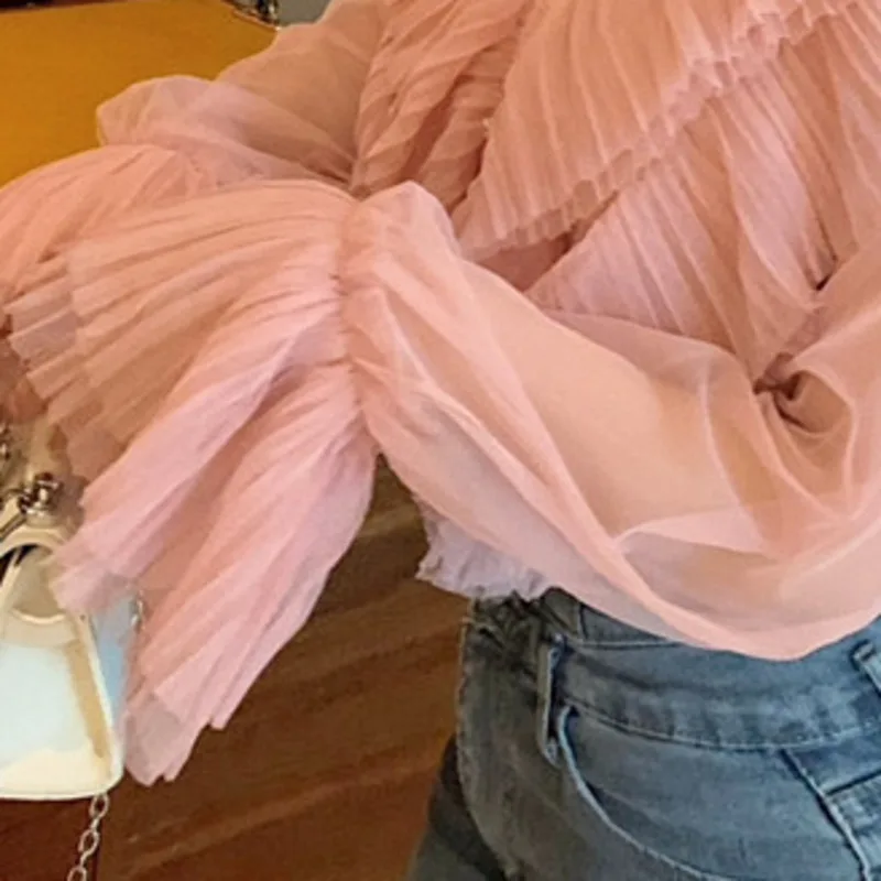 

2021 Autumn Summer New Temperament Sweet Age-reducing Women's Blouse V-neck Ruffle Flare Long Sleeve Female Casual Niche Shirt