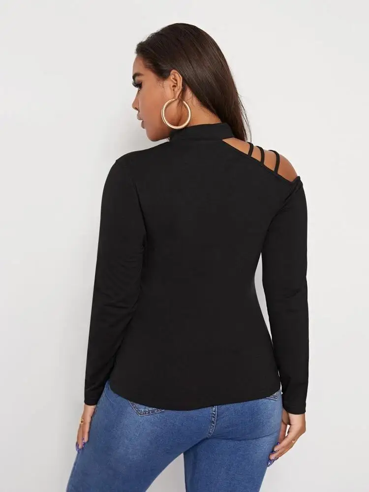 

Plus Size T Shirt Women Nice Spring Autumn Vogue Hollow Out Long Sleeve Tee Shirt Black Elegant Tops