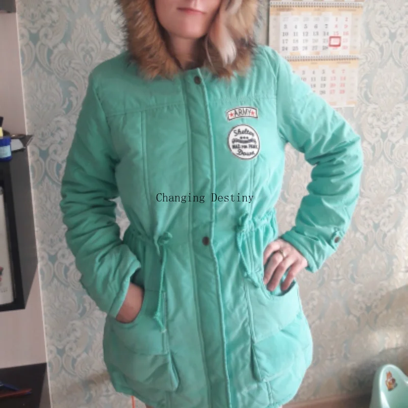 S-3XL Women's Winter Coat Women Fashion Hooded Fur Collar Waist Plus Velvet Thick Warm Long Cotton Clothes | Женская одежда