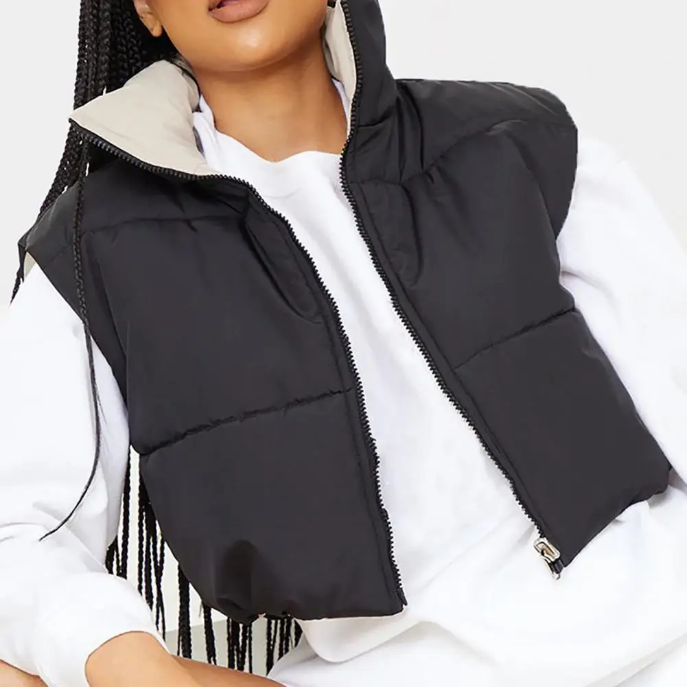 

Solid Vest Jacket Thicken Double Sides Turn-down Collar Warm Winter Waistcoat for Outdoor Simple Warm Vest Jacket Lady Waistcoat