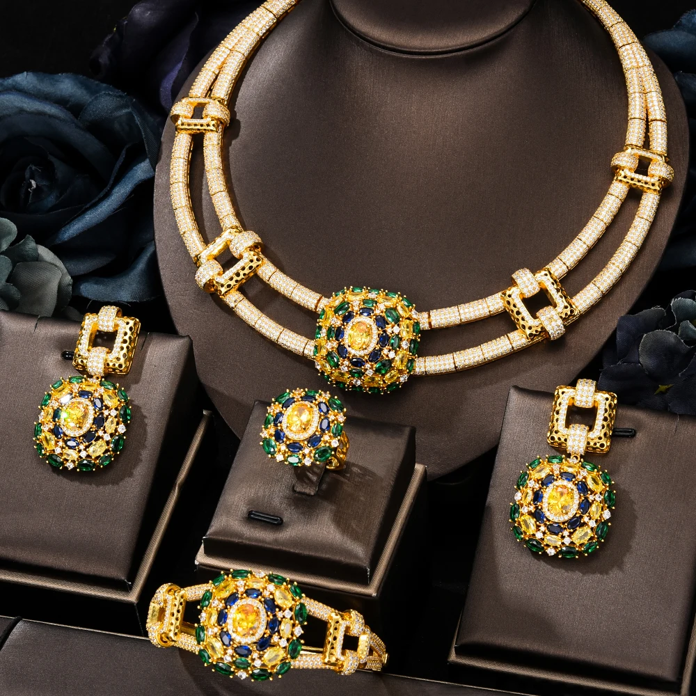 

GODKI Famous Luxury Brand 4PCS Nigerian Jewelry Set For Women Wedding Cubic Zircon Dubai Bridal Necklace Earring Bangle Ring Set