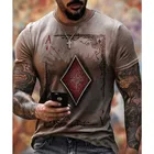 Мужская летняя футболка в стиле ретро с 3D-принтом игральных карт и черепа, Повседневная Уличная Мужская футболка с коротким рукавом, 2021