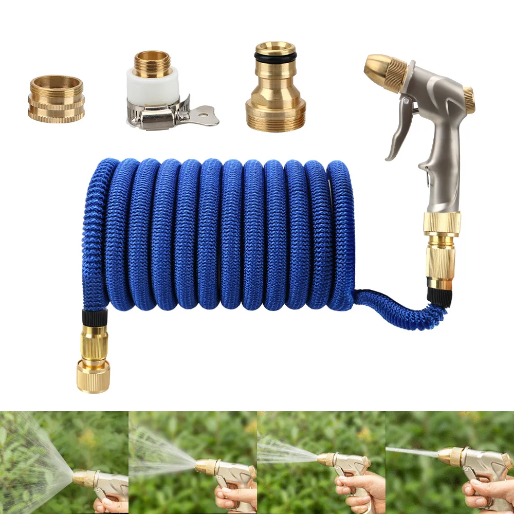 

High Pressure Plastic flexible Car Wash Hose Adjustable Nozzle Metal Spray Gun Telescopic Magic Hose 25FT-100FT Garden Hose