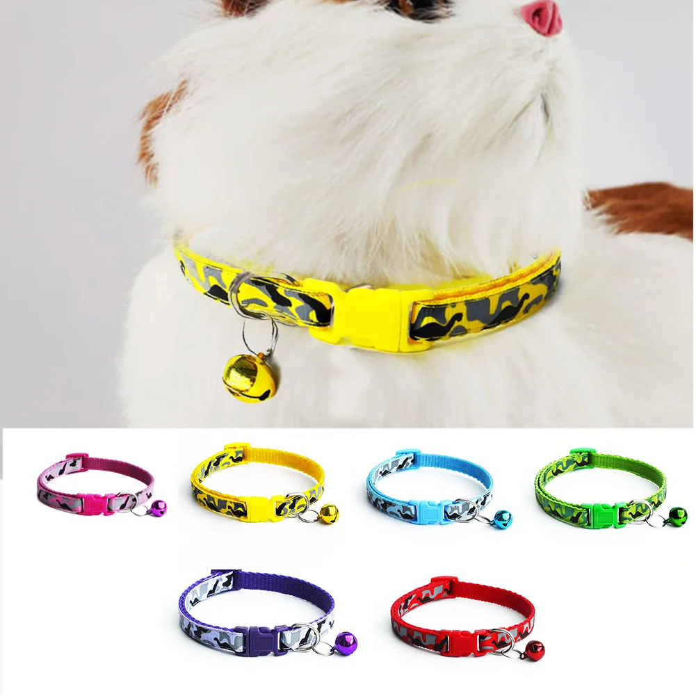 

Camo Adjustable Reflective Breakaway Pet Safety Collar with Bell For Kitten Cat Decoration Candy Color Beautiful Pet Supplies