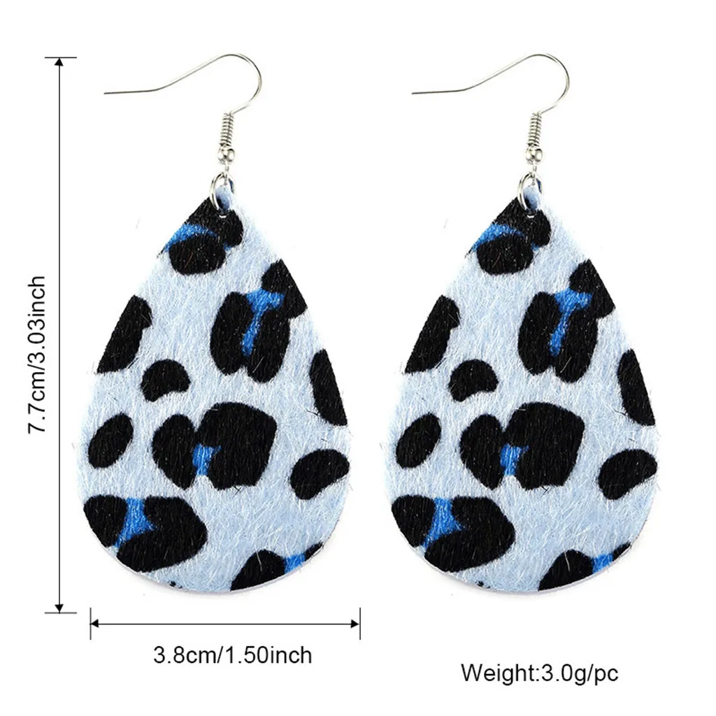 Кожаные серьги в форме листа полые капель ограненные с леопардовым принтом |