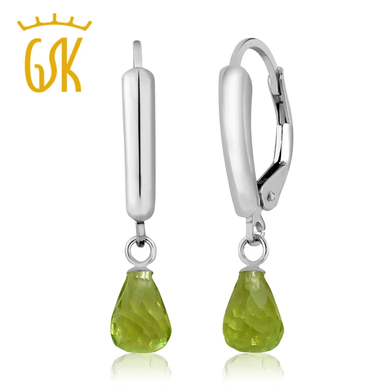 GemStoneKing 2 70 карат 7x5 мм Briolette натуральный Зеленый Перидот женские серьги классика