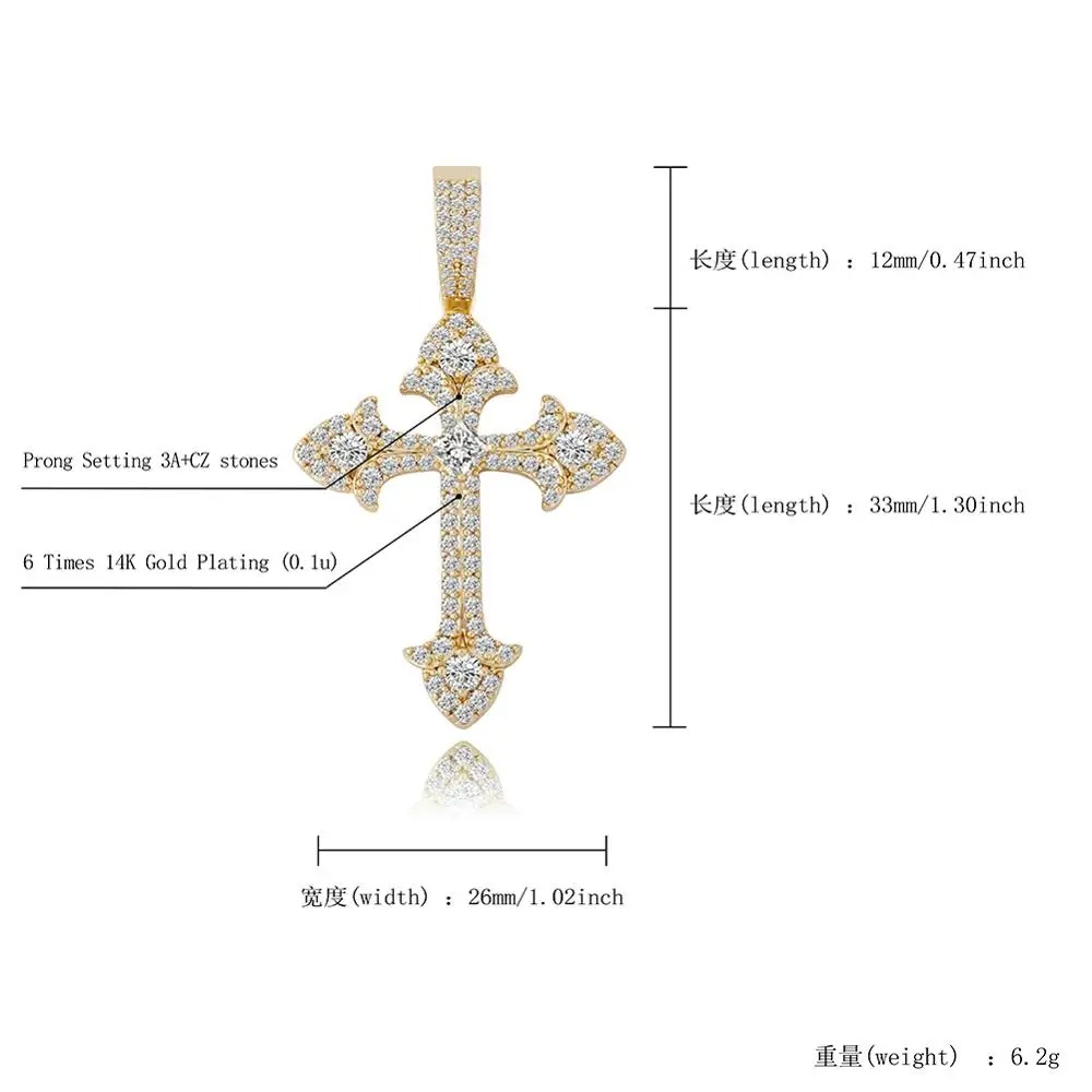 

JINAO New Iced Out Cross Pendant Ice Crystal Cubic Zircon Cross Pendant Necklace For Men Hip Hop Jewelry Gift