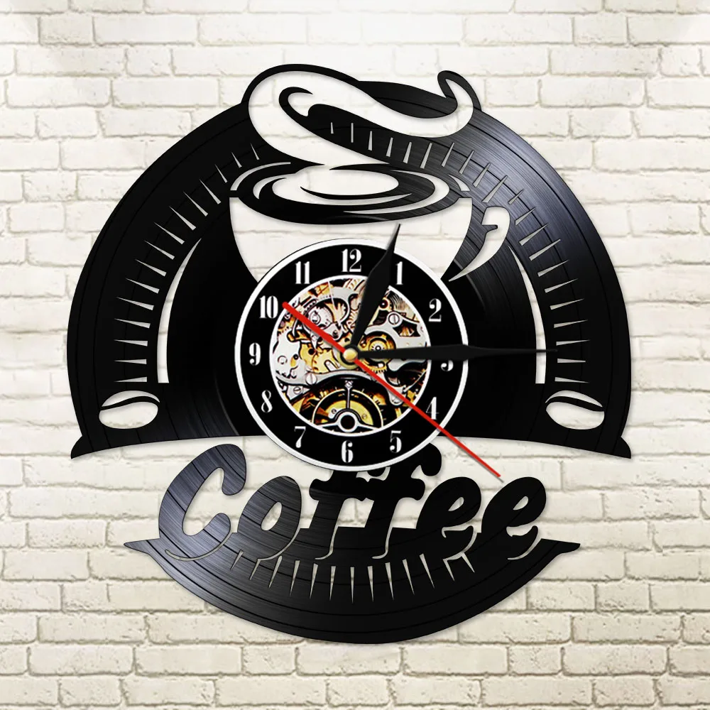 Настенные часы с виниловой записью кофе современные дизайнерские декоративные