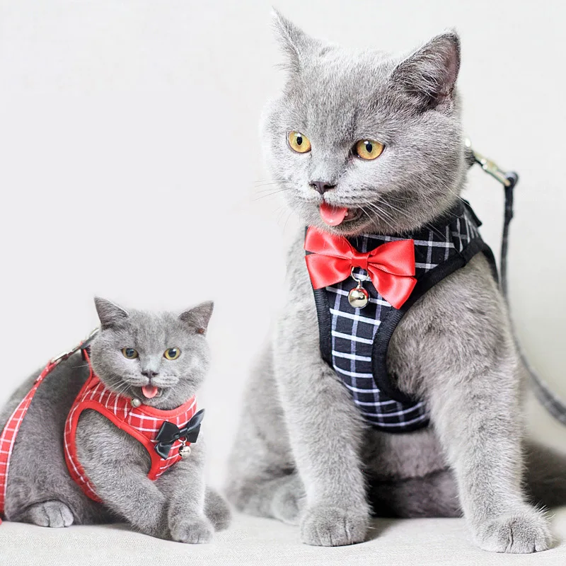 

Fashion Anchor Cat Harness Vest Breathable Mesh Dog Harness Leash Set with Bell Cute Bowknot Accessories for Small Dogs Kitten