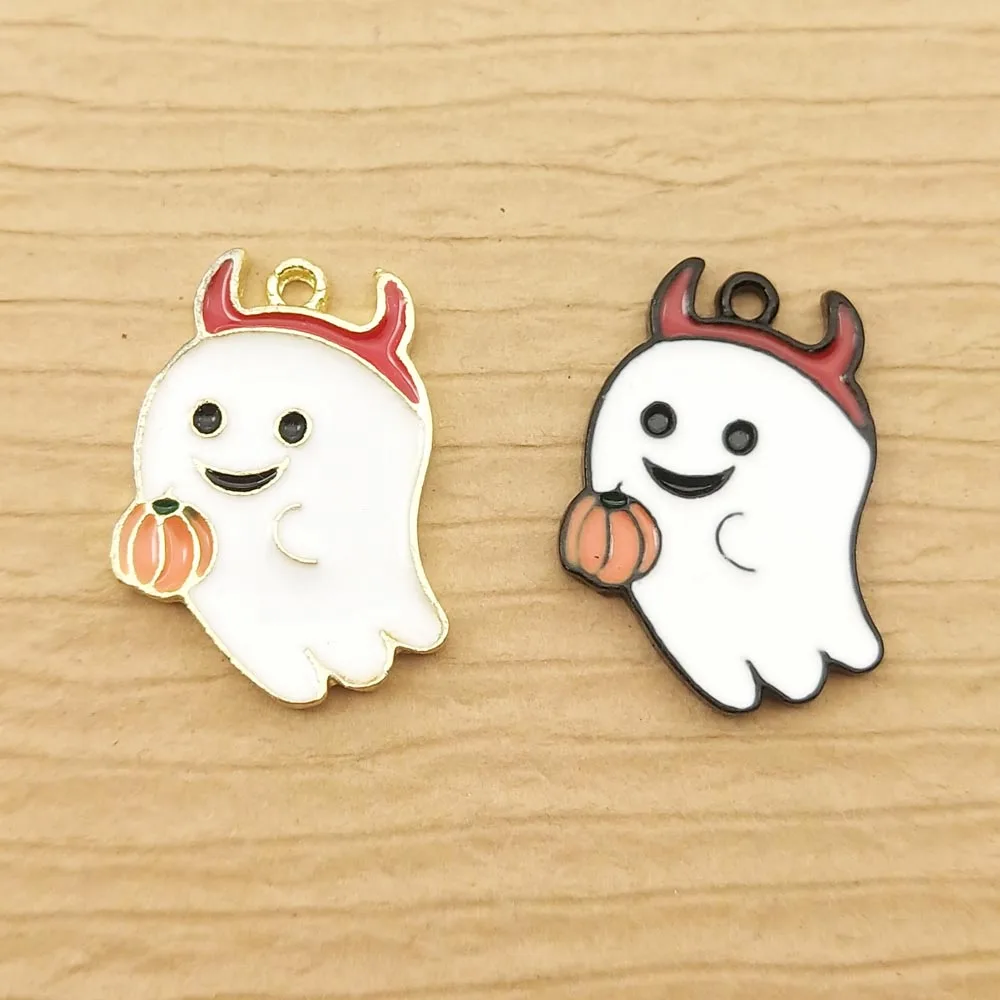 

10pcs 16x22mm enamel halloween ghost charm for jewelry making crafting fashion earring pendant bracelet charm necklace charms