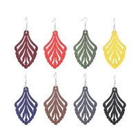 wholesale bohemia wood leaf drop earrings silver color ethnic vintage natural splicing hollow wooden earring