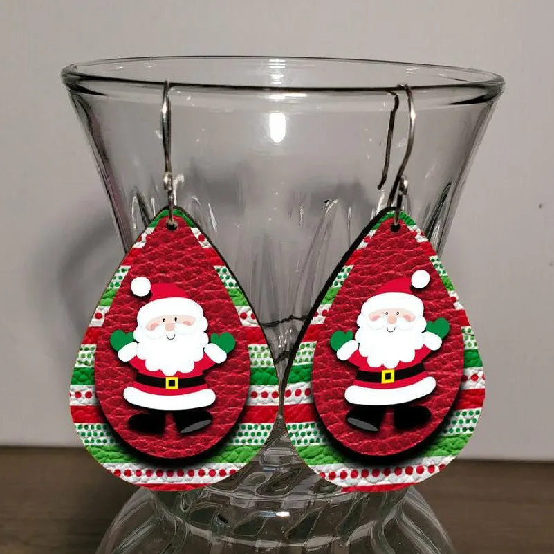 

2020 новые рождественские серьги из искусственной кожи Двойные капли воды Рождественская елка Санта Клаус Висячие серьги для женщин