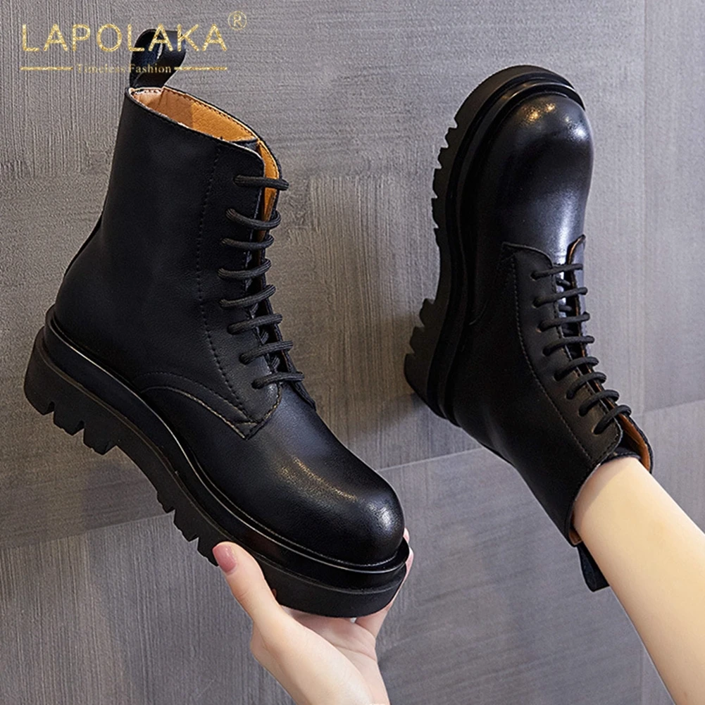 

Lapolaka 2020 Fashion New Lace Up Ankle Boots Woman Shoes Split Leather Platform Comfortable Platform Fashion Boots Ladies