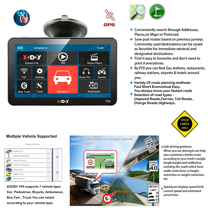 xgody navegação gps do carro polegada gps navigator portátil hd tela de toque caminhão navegação gps sat nav mapa livre