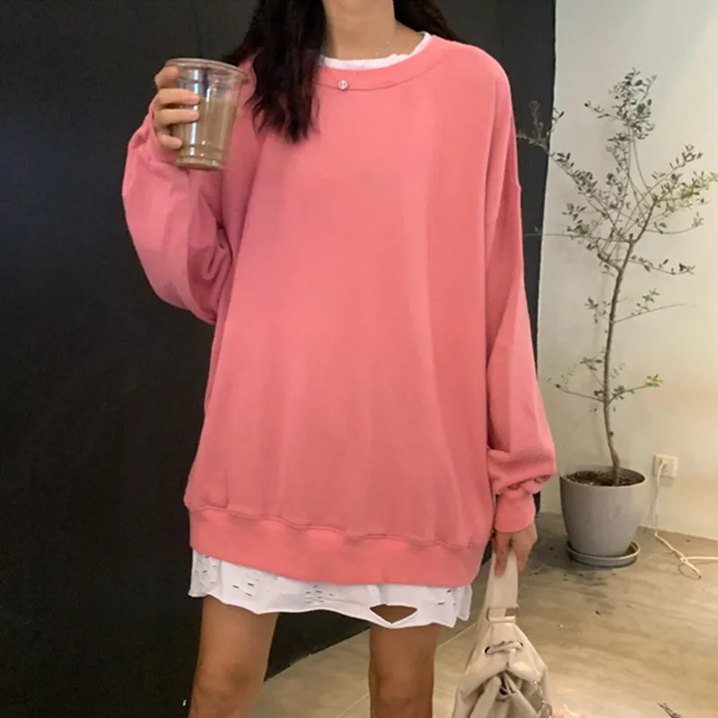 Autumn Winter Loose Sweatshirt Thick Knit Harajuku Solid Candy Color Female Pullover Tops Women Casual Hoodies | Женская одежда
