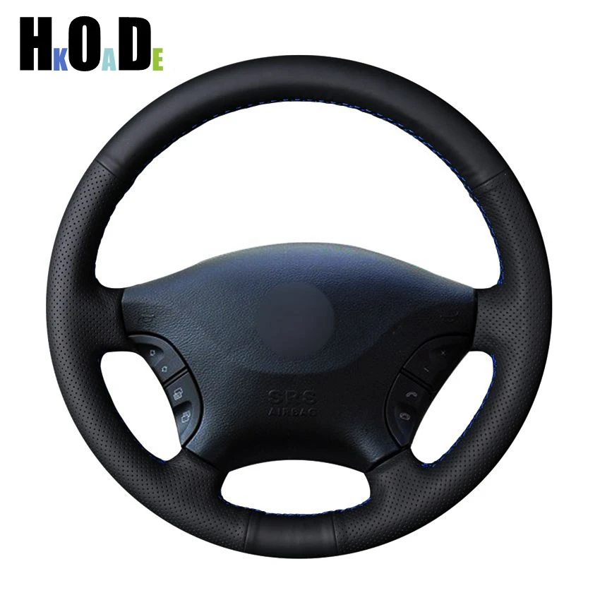 Черный чехол рулевого колеса автомобиля из искусственной кожи ручной работы для