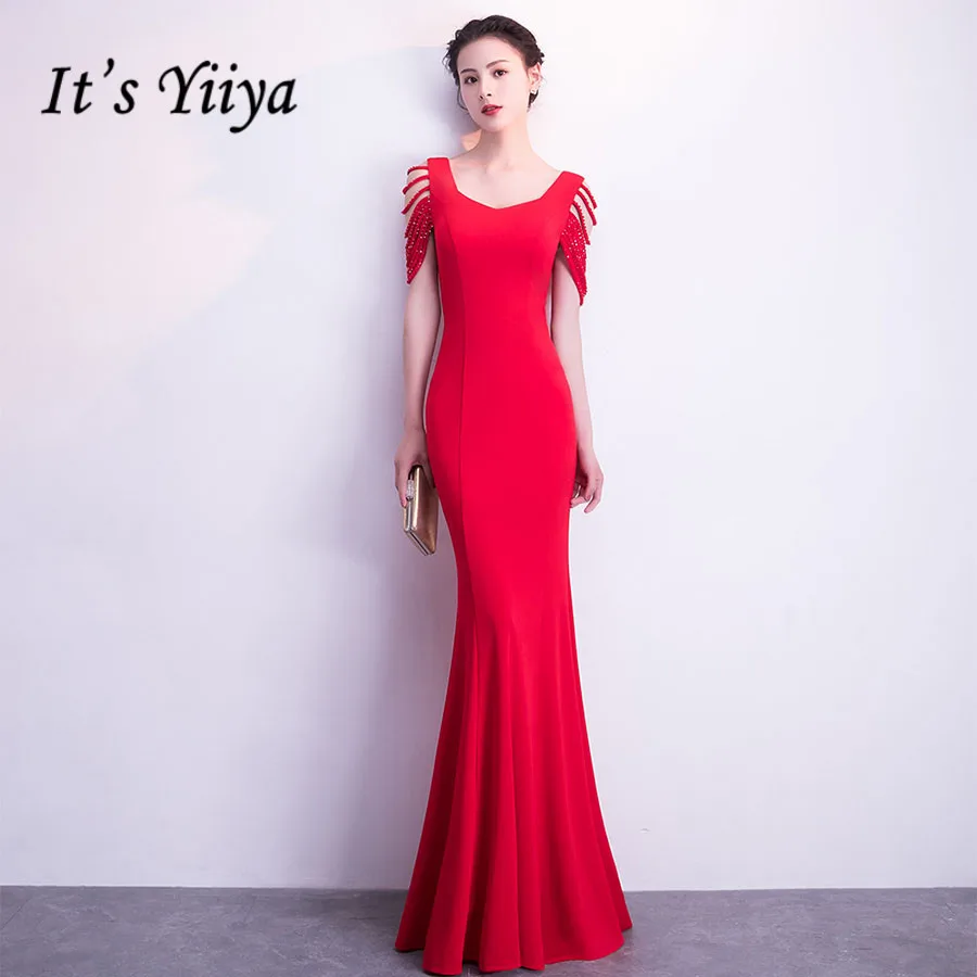 Женское вечернее платье Русалка It's Yiiya зеленое однотонное длинное без рукавов с