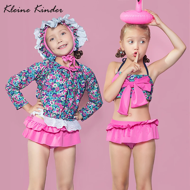 Детский комплект бикини из 4 предметов купальник для девочек с УФ защитой детские