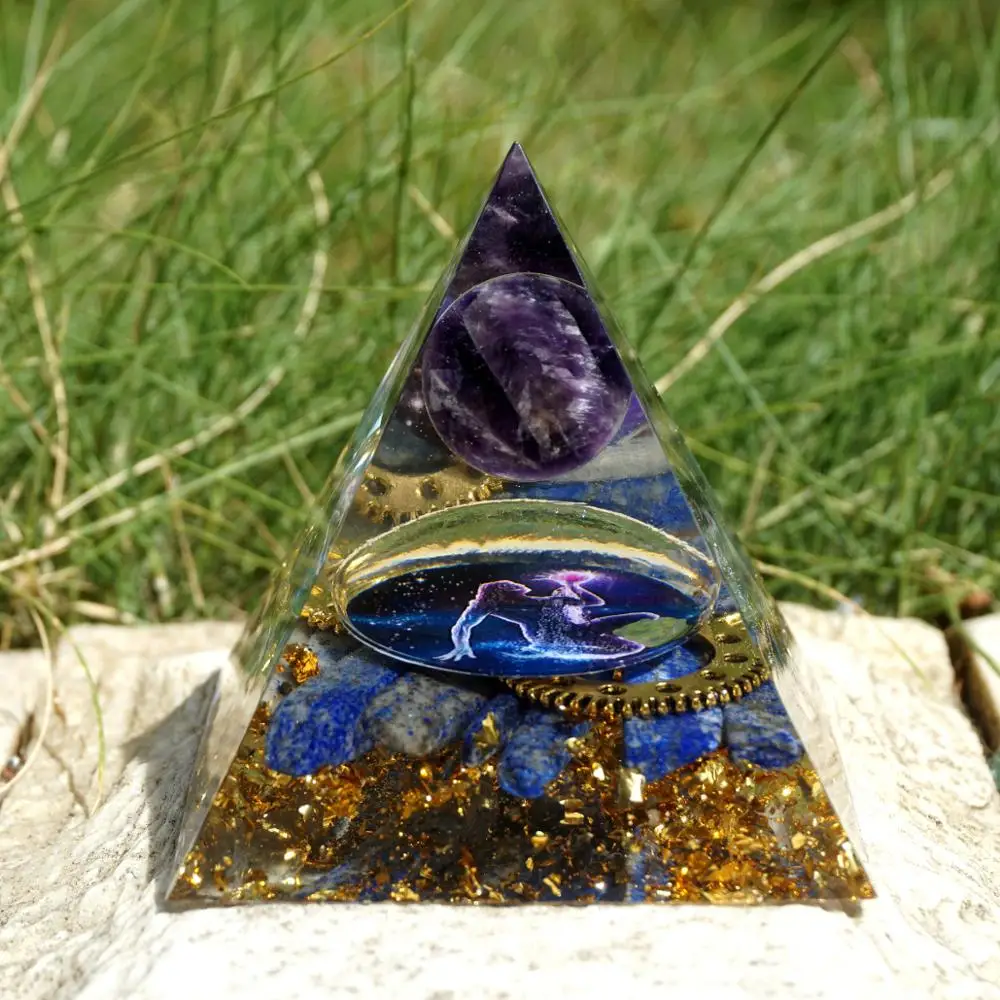 Оргонит пирамида аметист кристалл сфера и лазурит искусственное колесо оргона