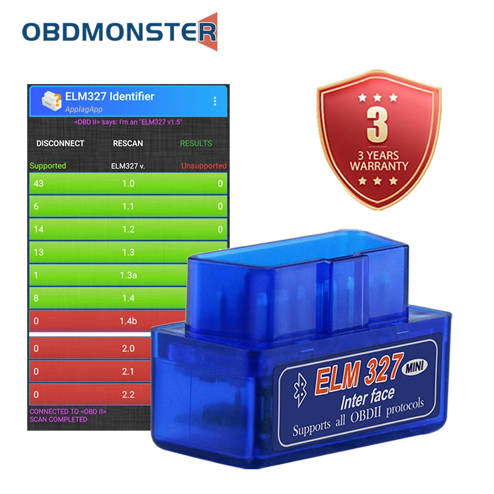 

OBDMonster Bluetooth ELM327 V1.5 with PIC18F25K80 Chip Car Mini OBD2 Scanner Check Engine Diagnostic Scan Tool with Two Boards
