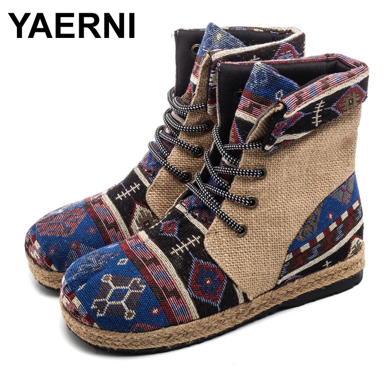 YAERNIHarajuku/женские льняные хлопковые полусапожки с вышивкой Удобные женские